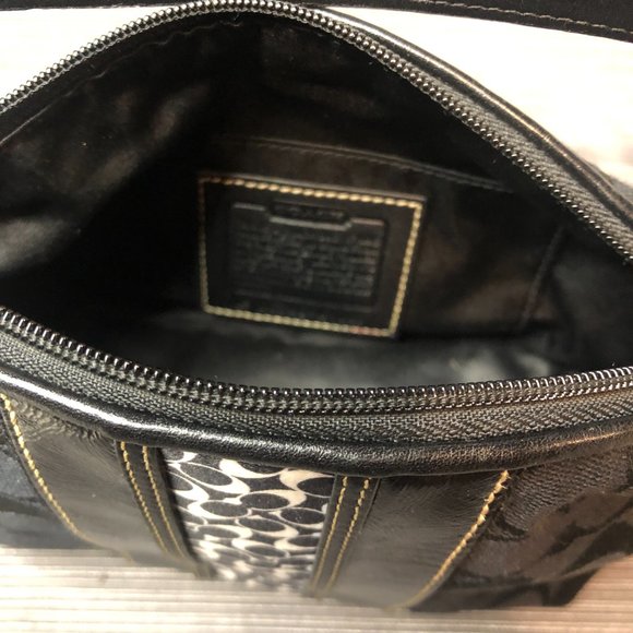 Coach Mini Signature Print Striped Black Small Leather Trim Logo Handbag - Picture 6 of 11